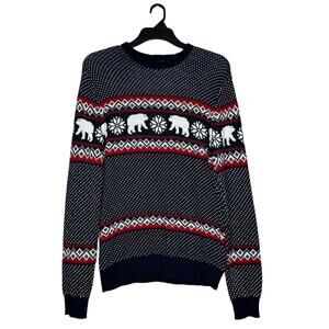 Aspen Crew Neck Sweater Mens Size Medium Blue Bear Pattern Long Sleeve